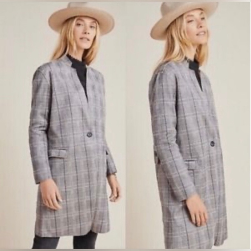 Anthropologie Blank NYC Renegade Longline Blazer Printed Gray Faux Suede XS